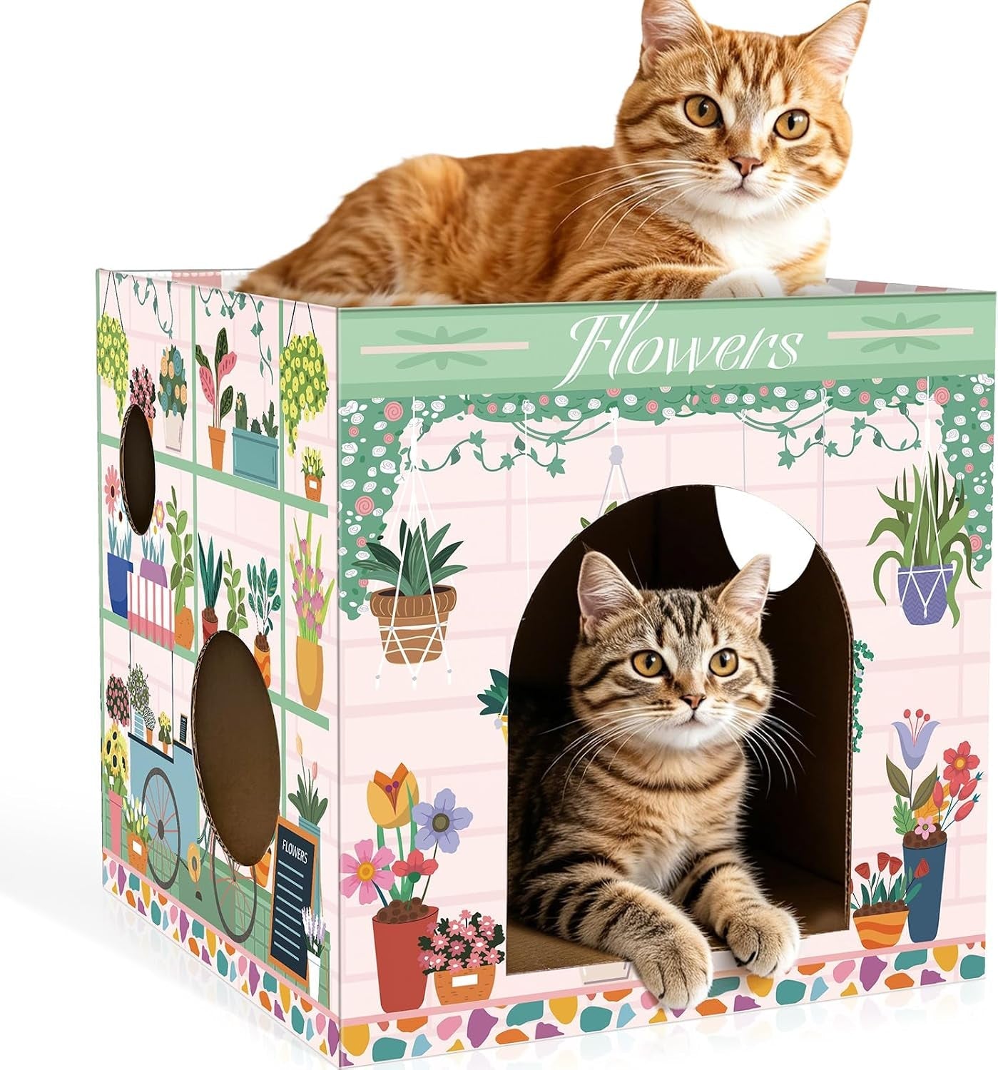 cinrobiye-cardboard-cat-house-with-scratcher-indoor-cat-condo-cat-cave-hideout-with-scratch-pad-cardboard-cat-playhouse-bed-for-cats-kittens-rabbits-small-pets-mushroom