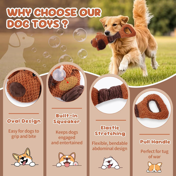 Interactive Tug of War Puppy Toys,Squeaky Pull Toys for Indoor/Outdoor Use Puppy Chew Toys for Teething Plush with Crinkle Paper for Small and Medium3