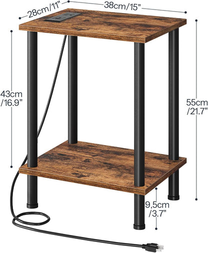 Side Table with Charging Station, Set of 2 End Tables with USB Port and Outlets, Nightstand with 2-Layer Storage Shelves for Small Spaces, Living Room, Bedroom, Rustic Brown BF09UBZP2013