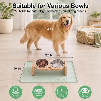 22X19 Pet Feeding Mat Waterproof Nonslip Cats and Dogs Water Bowl Mat | Silicone 0.59" Raised Edges Contain Food & Water Spills, Easy to Clean, Bpa-Free, Reinforced to Resist Collapse,Light Green5