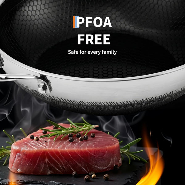 13 Inch Wok Pan,Pfoa Free Cookware,Non Stick Stainless Steel Woks & Stir-Fry Pans Nonstick, Dishwasher and Oven Safe, Works on Induction4