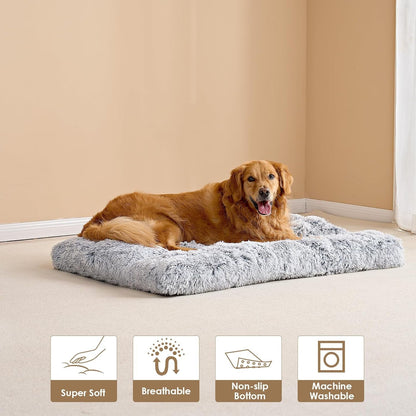 EHEYCIGA Fluffy Dog Crate Bed for Extra Large Dogs, Plush Faux Fur Pad, Calming anti Anxiety XL Bed for Crate, Washable Soft Warm Dog Mat with Non-Slip Bottom, Grey8