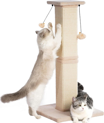 Tall Cat Scratching Post 33” Heavy Duty Sisal Scratcher Post | Modern Cat Scratching Post with Heavy Duty Base for Sturdy, Large 33" Vertical Sisal Rope Post & 2 Cat Toy Balls for Cat-Gray8