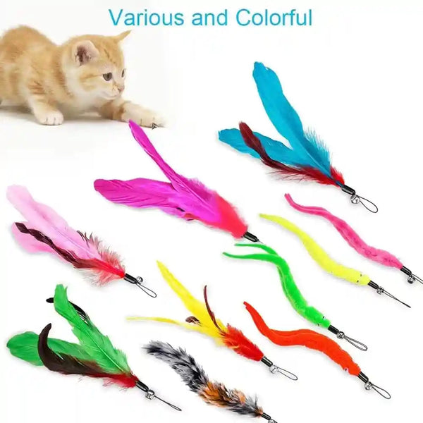 JIARON Cat Toys Interactive Feather Toy, 2PCS Retractable Wand and 10PCS Replacement Teaser with Bell Refills, Interactive Catcher and Funny Exercise for Kitten.6
