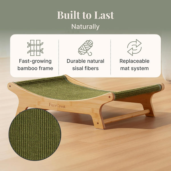 XL Sisal Cat Scratcher Bed with Elevated Hammock for Indoor Cats, Replaceable Natural Sisal Pad, Large Cat Lounge, Anti-Slip No-Wobble Bamboo Frame, Olive Green2