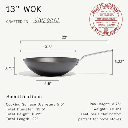 Made in Cookware - 13" Seasoned Carbon Steel Wok - Professional Cookware - Crafted in Sweden - Induction Compatible2