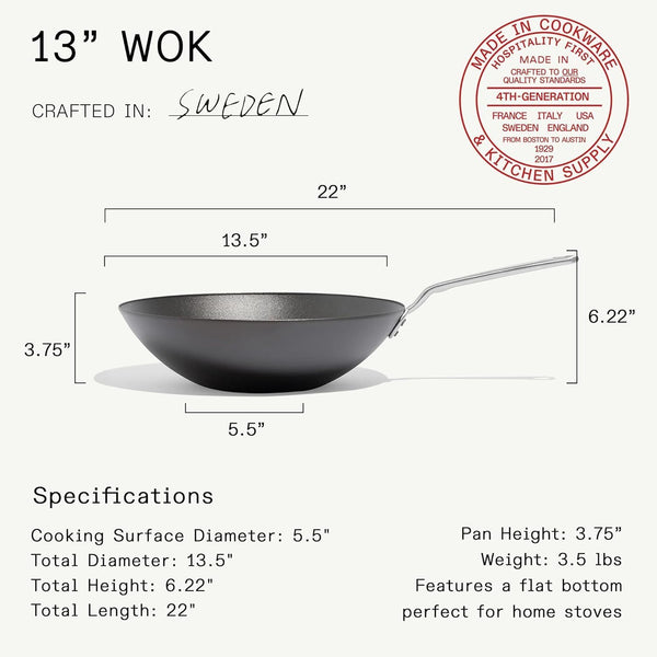 Made in Cookware - 13" Seasoned Carbon Steel Wok - Professional Cookware - Crafted in Sweden - Induction Compatible2