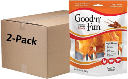 Good ‘N’ Fun Triple Flavor Wings Chews for All Dogs, 12 Ounces, Treat Your Dog to Long-Lasting Chews Made with Chicken, Pork Hide and Beef Hide, Pack of 21