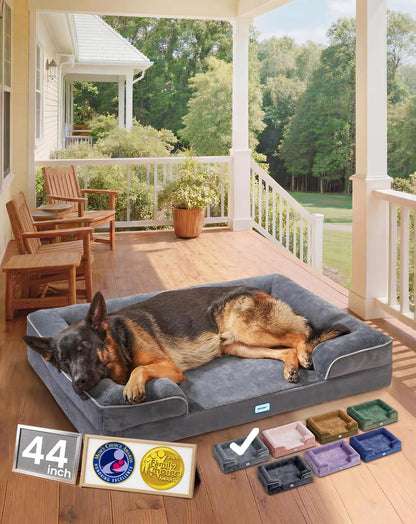 Ohgeni Orthopedic Extra Large Dog Bed Couch, Memory Foam, 44-Inch (Gray) | Waterproof Pet Bed with Machine-Washable Removable Cover & Soft Comfortable Fabric1
