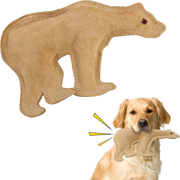 SPOT Dura-Fused Leather Squirrel Dog Toy – Real Leather & Jute Fabric, Double-Stitched & Durable, Soft Stuffed Squeaky Interactive Chew Toy for Moderate Chewers, Small & Medium Dogs, 8In17