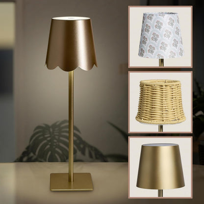 3-Piece Lamp Shade & Lamp Present Set – Scalloped, Conic, and Fabric Printed Shades, Gold4