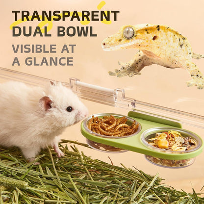 Magnetic Reptile Feeding Ledge with 2 Pack Plastic Bowls Food Feeder Water Dish for Crested Gecko Dwarf Hamster(Gray, Magnetic-Mounted)5