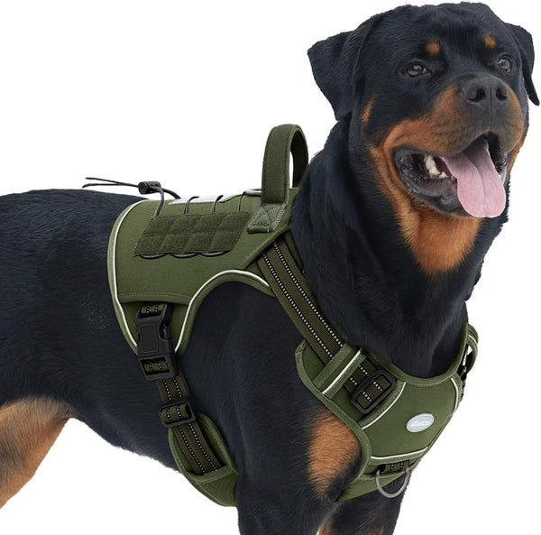 Auroth Tactical Dog Harness for Large Dogs No Pull Adjustable Pet Harness Reflective K9 Working Training Easy Control Pet Vest Military Service Dog Harnesses Army Yellow L55