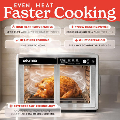 French Door Air Fryer Oven - 37 Qt Large Capacity Convection Toaster Oven, Fryforce 360°, Digital Display, 12 Cooking Presets, Dehydrate, Fits 13” Pizza, Dishwasher-Safe, Stainless Steel3
