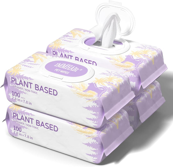IMMHABI 400 Count Lick-Safe Dog Wipes, Lavender Plant-Based Hypoallergenic Dog Wipes for Paws, Butt, and Anal Gland Care, Cleansing & Deodorizing for Puppies1