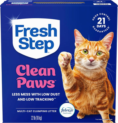 Fresh Step Clean Paws Multi Cat Clumping Litter with Febreze Freshness, Ammonia Block Technology, Low Tracking, 22 Lb. Box1