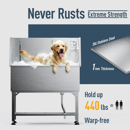 38" Stainless Steel Dog Washing Station Professional Dog Bath(38In) | Seamless Soaking Tub,Non-Slip & Leak-Proof,Bottom Storage Shelf & Hair Catcher,Pet Grooming for Small & Medium Dogs4