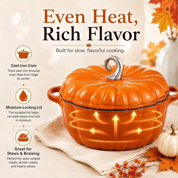 Pumpkin Dutch Oven Pot with Lid 3QT Enameled Cast Iron Pumpkin Pots，Purpleb | Pumpkin Cocotte with Dual Handles, Soup Pot, Serves 2-3, Oven & Stove Safe for Cooking, Superior Heat Retention for Soups2