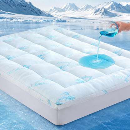 100% Waterproof Queen Mattress Topper, Viscose Derived from Bamboo | Cooling Pillow Top Memory Foam Mattress Topper for Hot Sleepers, Deep Pocket Fits 8-21 Inch1