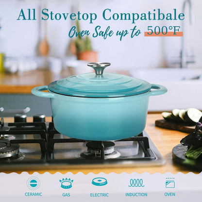 Enameled Cast Iron Dutch Oven with Lid, 6QT Heavy-Duty & Non-Stick Cookware Pot for Braising, Stews, Roasting, Bread Baking - Oven & Stovetop Safe6