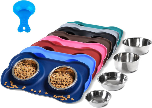 Hubulk Pet Dog Bowls 2 Stainless Steel Dog Bowl with No Spill Non-Skid Silicone Mat + Pet Food Scoop Water and Food Feeder Bowls for Feeding Small Medium Large Dogs Cats Puppies (S, Pink)10