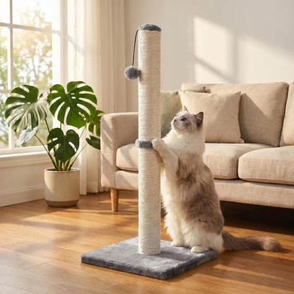 Dimaka 29" Height Tall Cat Scratching Post, Claw Scratcher with Sisal Rope and Covered with Soft Smooth Plush, Vertical Scratch [Full Strectch] for Standard Size Cats(Grey, 29 Inches for All Cats)10