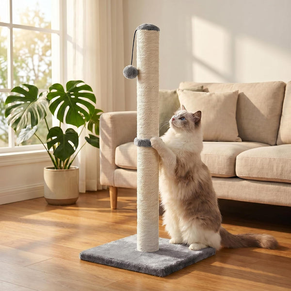 Dimaka 29" Height Tall Cat Scratching Post, Claw Scratcher with Sisal Rope and Covered with Soft Smooth Plush, Vertical Scratch [Full Strectch] for Standard Size Cats(Grey, 29 Inches for All Cats)10