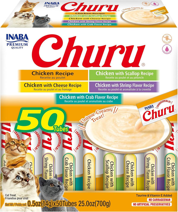 INABA Churu Cat Treats, Grain-Free, Creamy Purée Cat Treat/Topper, Chicken Variety1