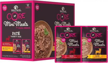 Wellness CORE Small Breed Mini Meals Shredded Variety Pack Adult Wet Dog Food, Grain Free, Natural, 3 Oz, Pack of 129