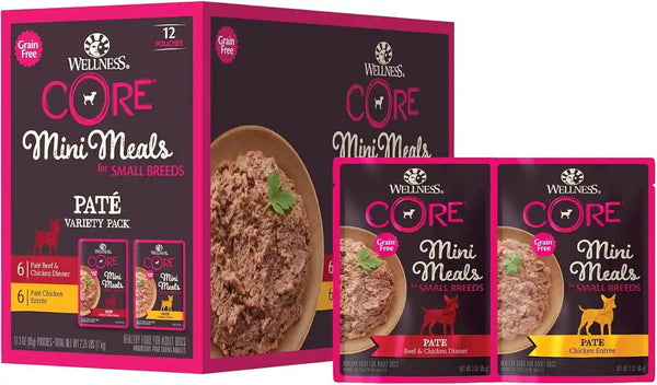 Wellness CORE Small Breed Mini Meals Shredded Variety Pack Adult Wet Dog Food, Grain Free, Natural, 3 Oz, Pack of 129