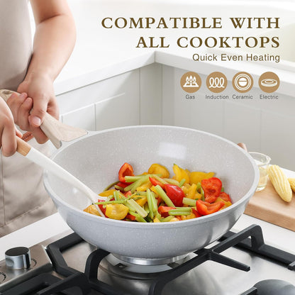 Ceramic Wok Pan, 12 Inch Nonstick Wok with Lid, Healthy Non Toxic Woks & Stir-Fry Pans for Cooking, Induction Cookware, PFOA & PFAS Free (Grey)3