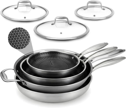 7-Piece Tri-Ply Stainless Steel Frying Pan Set & Wok – Nonstick, Induction Compatible, Oven Safe, Scratch-Resistant, Dishwasher Safe1