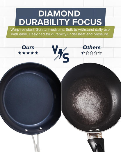 Healthy G11-Pots and Pans Set Non Stick, Works on All Stovetops | 9H Near-Diamond Hardness Scratch-Resistant, PFAS Free, with Frying Pans, Saucepans & Glass Lids, Stay-Cool Handles, Cool Gray5