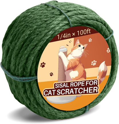 Sisal Rope for Cat Scratcher 1/4" 100 Ft Cat Tree Twine for Repairing Cat Scratching Post Replacement DIY Hemp Rope for Carpet Mat, Pet, and Crafts Gardening Home Decorating19