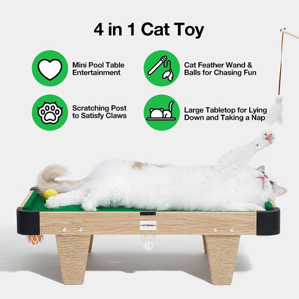 VETRESKA 4 in 1 Cat Toys Mini Pool Table, Gift for Cats, Feather Wand Toy Cat Billiard Ball Puzzle Toy, Pool Table with Scratching Post, Cat Interactive Exercise Play Rest Beds & Furniture | Cats Toys Gift, Feather Wand Toy Cat Billiard Ball Puzzle Toy, Pool Table W/ Scratching Post Activity Fun Furniture3