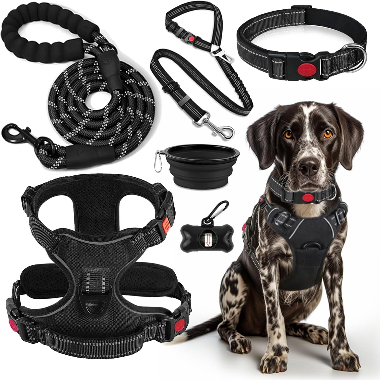 lobeve-no-pull-dog-harness-collar-leash-set-includes-dog-seat-belt-collapsible-bowls-poop-bag-dispenser-ideal-for-training-walking-hiking-fits-small-to-large-dogspink-l