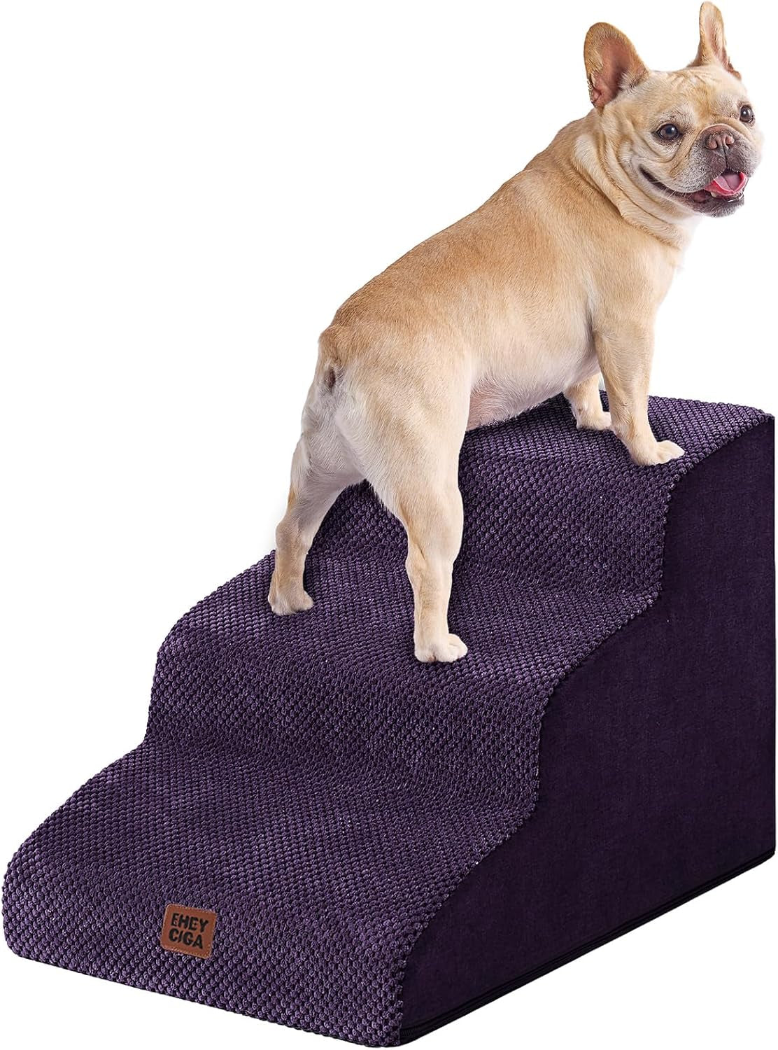 eheyciga-curved-dog-stairs-ramp-for-5-step-high-beds-22-6-h-dog-steps-33d-density-of-pure-foam-for-small-dogs-and-cats-pet-stairs-for-high-bed-climbing-non-slip-balanced-pet-step-indoor-grey