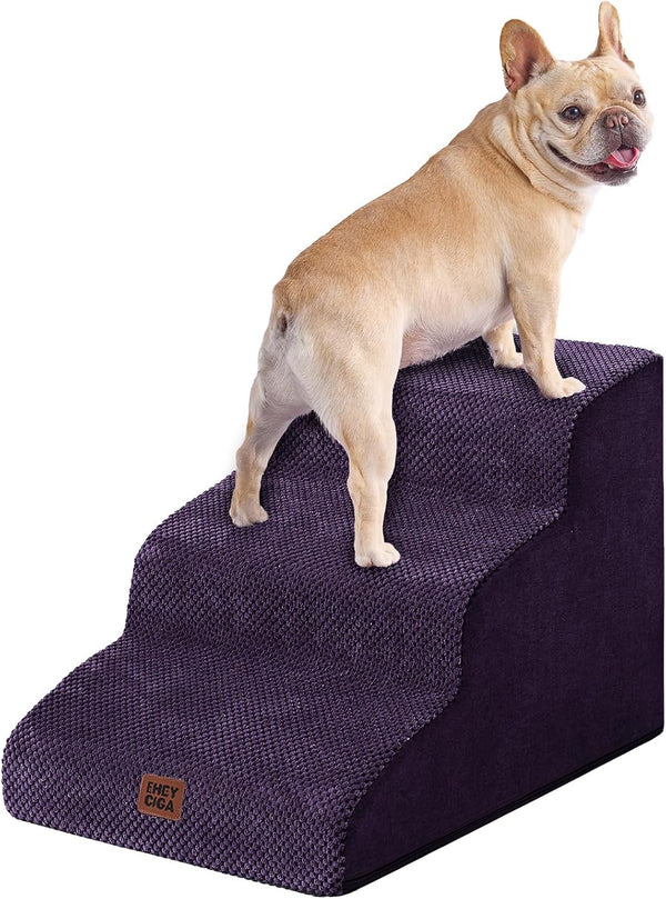 EHEYCIGA Curved Dog Stairs Ramp for 5-Step High Beds, 22.6" H Dog Steps | 33D Density of Pure Foam, for Small Dogs and Cats, Pet Stairs for High Bed Climbing, Non-Slip Balanced Pet Step Indoor, Grey11