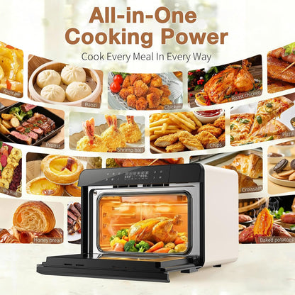 Toaster Air Fryer Combi Oven, Countertop Steam Oven 14-In-1 with Convection Steam Roast & Bake, Multi-Stage Cooking, Self-Clean, 7 Modes, 30 Built-In Recipes, for Kitchen Pizza Baking (White)7