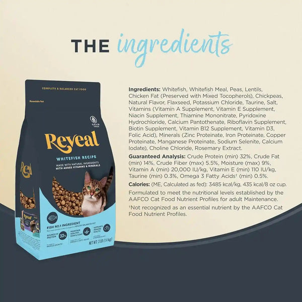 Reveal Whitefish Grain Free Complete Dry Cat Food 3 Lb Bag | High Quality Protein, Grain Free, Omega-3 Fatty Acids for Healthy Skin & Coat, Added Vitamins & Minerals, Complete & Balanced4
