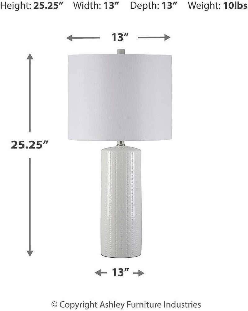 signature-design-by-ashley-table-lamp-set-of-2-white-ceramic-3-way-textured-white-ceramic-base-with-soft-drum-shade-25-inch-height-elevates-living-room-end-tables-steuben-series