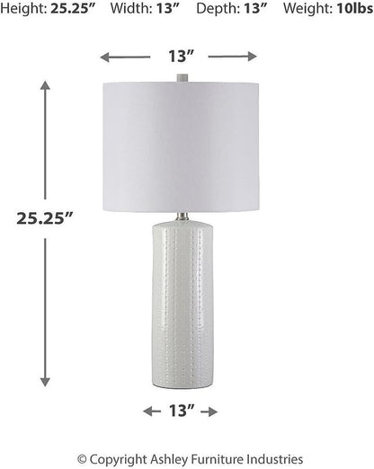 Signature Design by Ashley Table Lamp Set of 2, White Ceramic, 3-Way | Textured White Ceramic Base with Soft Drum Shade, 25-Inch Height Elevates Living Room End Tables, Steuben Series7