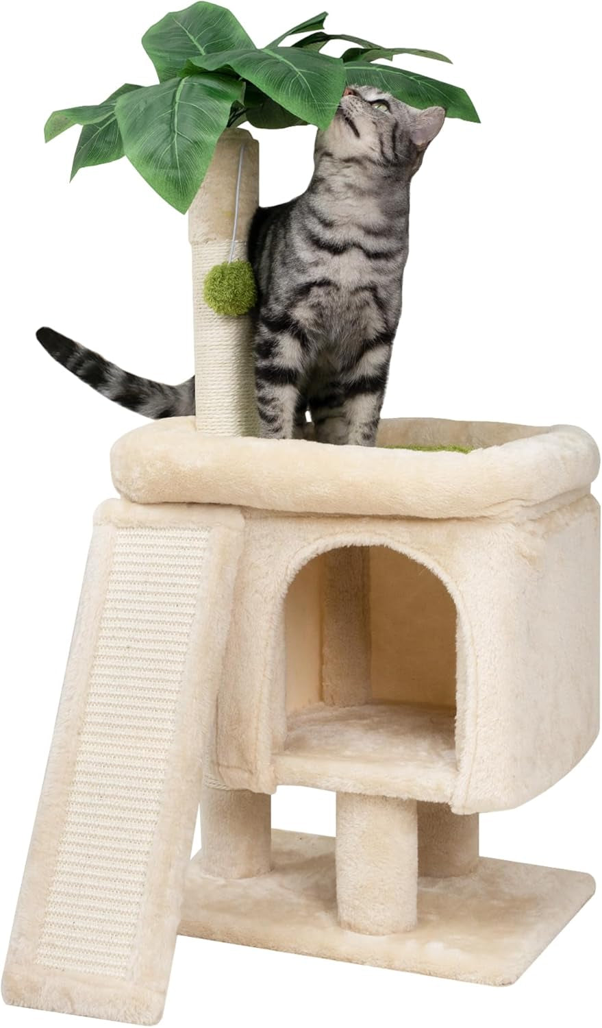 meowoou-cat-scratching-post-33-inch-tall-cat-scratcher-for-indoor-cats-adults-small-cat-tree-tower-sisal-rope-kitten-scratch-with-interactive-hanging-ball