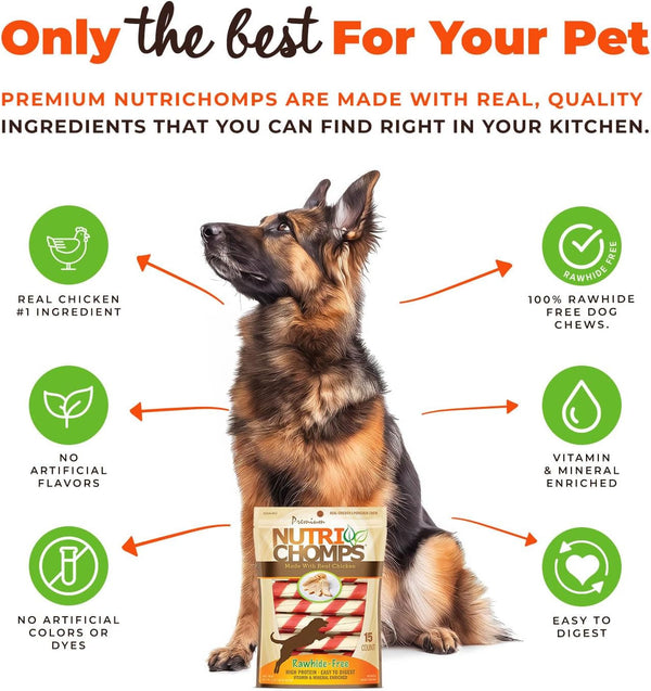Nutrichomps Dog Chews, 6-Inch Twists, Easy to Digest, Long Lasting, Rawhide-Free Dog Treats, 15 Count, Real Chicken Flavor | a Rawhide-Free Chew That'S Gentle and Easy to Digest, Made with the Real, Wholesome Ingredients Dogs Love3