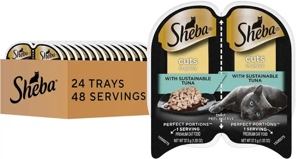 Sheba Perfect Portions Cuts Wet Cat Food, Sustainable Salmon, 2.6 Oz, 24 Ct | Grain-Free, Sustainable Salmon, 48 Servings, No Fillers or Artificial Flavors, Essential Vitamins & Minerals, Twin-Pack Trays12