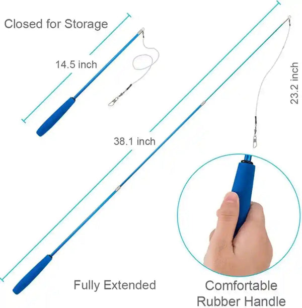 Retractable Cat Wand - Interactive 3-Section Teaser Toy, Fishing Pole Exerciser for Cats and Kittens (Replacement Not Included)2