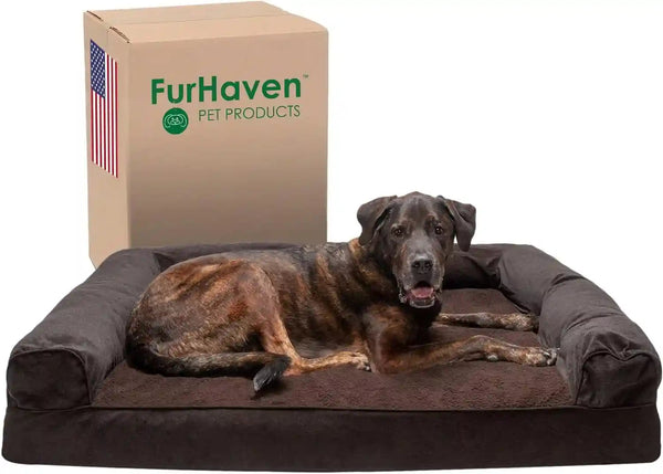 Furhaven Memory Foam Dog Bed for Medium/Small Dogs W/ Removable Bolsters & Washable Cover, for Dogs up to 35 Lbs - Luxe Faux Fur & Performance Linen Sofa - Woodsmoke, Medium13
