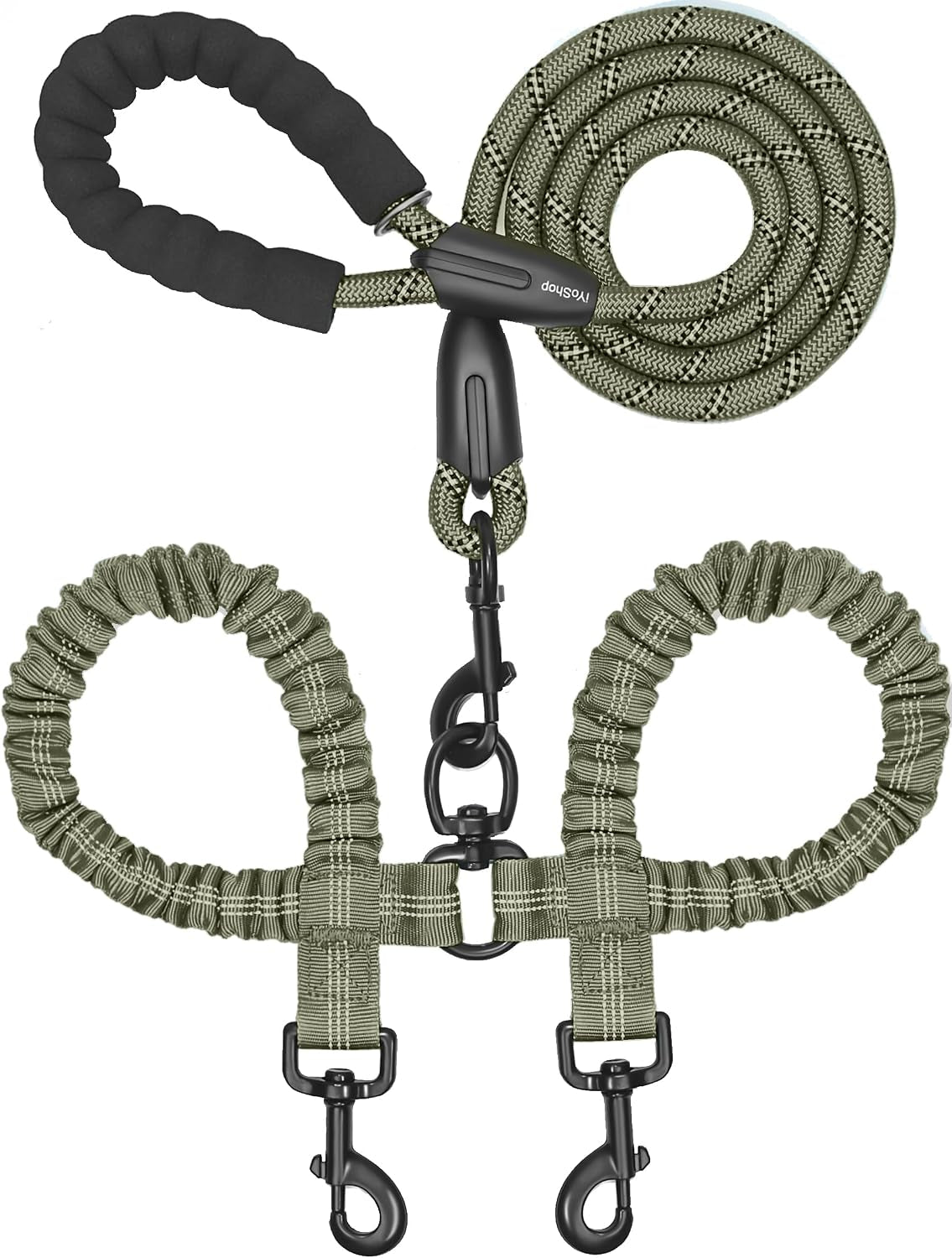 iyoshop-dual-dog-leash-360-swivel-no-tangle-walking-leash-with-shock-absorbing-bungee-for-two-dogs-large-25-150-lbs-black