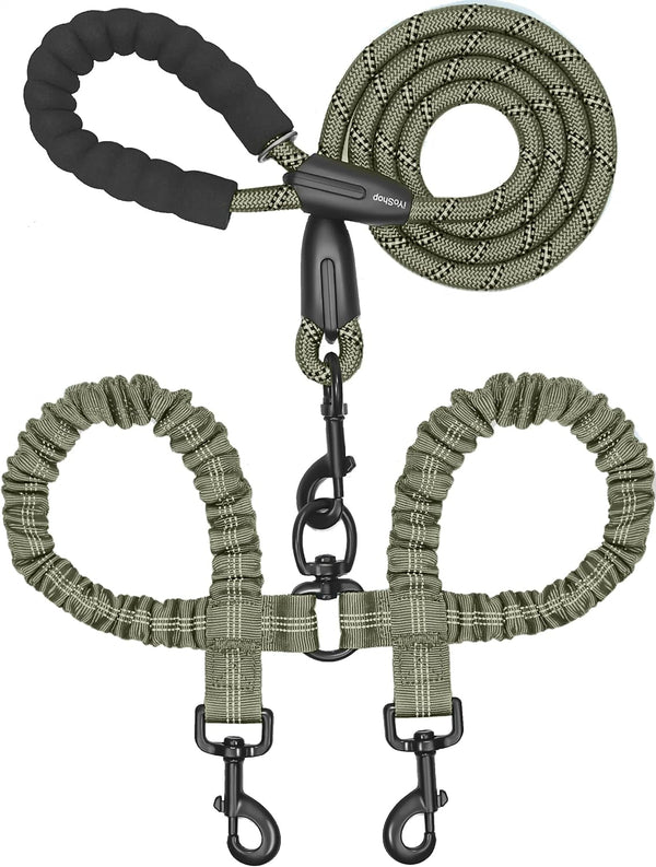 Iyoshop Dual Dog Leash - 360° Swivel, No Tangle Walking Leash with Shock Absorbing Bungee for Two Dogs (Large, 25-150 Lbs, Black)11