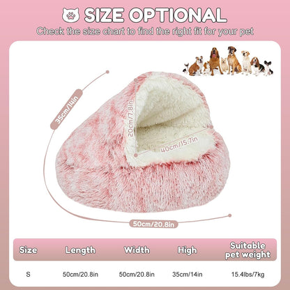 SUOXU Anti-Anxiety Cat Bed, Plush Hooded Cave, 20 in Diameter, Suitable for Small to Medium Pets, Pink4
